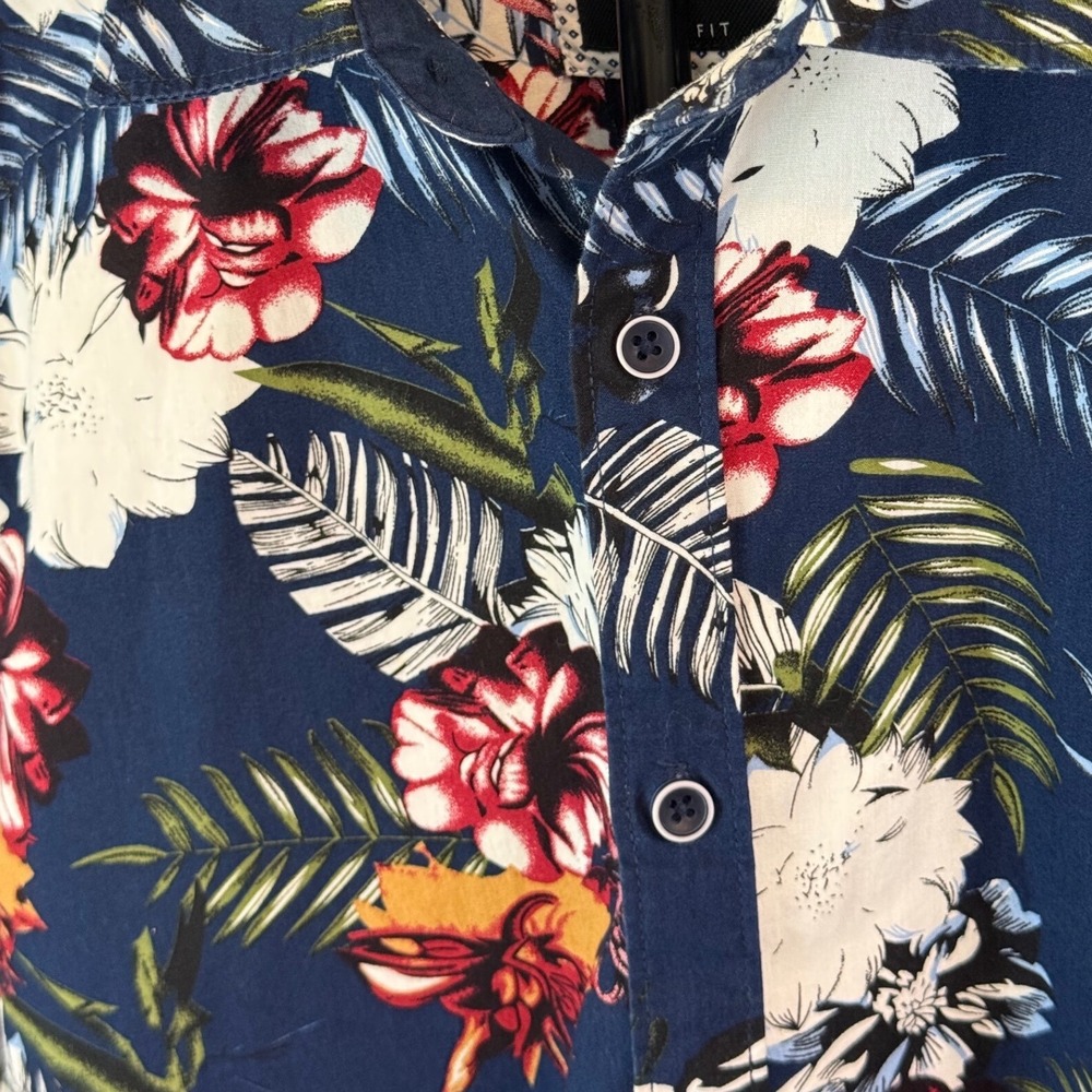 Ricky & Micky Navy Blue Tropical Floral Button-Up Shirt - Slim Fit - Size Medium - Picture 3 of 12